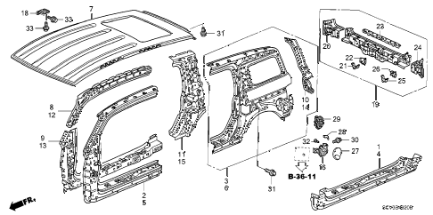 2005 element LX(4WD) 5 DOOR 5MT OUTER PANEL - ROOF PANEL (OLD STYLE PANEL) diagram 2005 element LX(4WD) 5 DOOR 5MT OUTER PANEL - ROOF PANEL (OLD STYLE PANEL) diagram