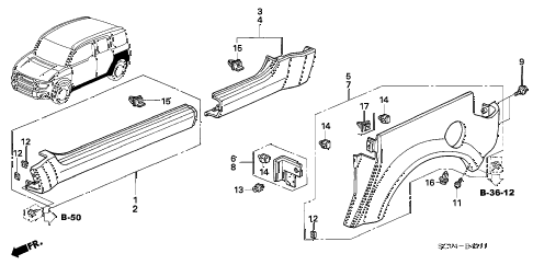 2005 element EX(2WD,SD AIR BAG 5 DOOR 5MT REAR CLADDING - SIDE SILL GARNISH diagram 2005 element EX(2WD,SD AIR BAG 5 DOOR 5MT REAR CLADDING - SIDE SILL GARNISH diagram