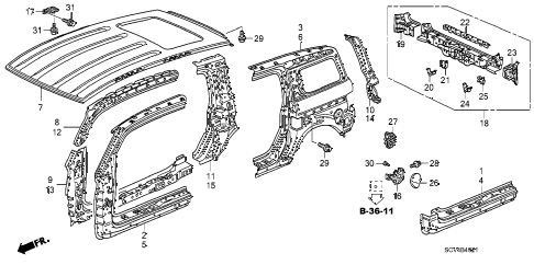 2005 element LX(4WD) 5 DOOR 5MT OUTER PANEL - ROOF PANEL (PLASMA STYLE PANEL) diagram 2005 element LX(4WD) 5 DOOR 5MT OUTER PANEL - ROOF PANEL (PLASMA STYLE PANEL) diagram