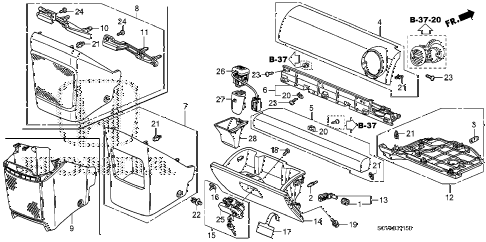2008 element LX(2WD) 5 DOOR 5MT INSTRUMENT PANEL GARNISH (PASSENGER SIDE) diagram 2008 element LX(2WD) 5 DOOR 5MT INSTRUMENT PANEL GARNISH (PASSENGER SIDE) diagram