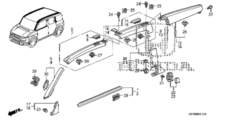 2007 element LX(4WD) 5 DOOR 5MT MOLDING - ROOF GARNISH diagram 2007 element LX(4WD) 5 DOOR 5MT MOLDING - ROOF GARNISH diagram