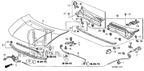 2008 element LX(2WD) 5 DOOR 5MT HOOD diagram 2008 element LX(2WD) 5 DOOR 5MT HOOD diagram