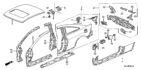 2004 accord EX(V6) 2 DOOR 6MT OUTER PANEL - ROOF PANEL (OLD STYLE PANEL) diagram 2004 accord EX(V6) 2 DOOR 6MT OUTER PANEL - ROOF PANEL (OLD STYLE PANEL) diagram