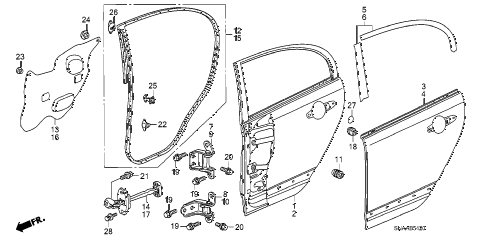 2009 civic SI 4 DOOR 6MT REAR DOOR PANELS diagram 2009 civic SI 4 DOOR 6MT REAR DOOR PANELS diagram