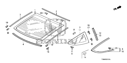 2009 accord EX-L 2 DOOR 5MT REAR WINDSHIELD - QUARTER GLASS diagram 2009 accord EX-L 2 DOOR 5MT REAR WINDSHIELD - QUARTER GLASS diagram
