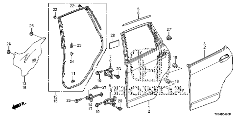 2011 fit SPORT(SAYAMA PLANT) 5 DOOR 5MT REAR DOOR PANELS diagram 2011 fit SPORT(SAYAMA PLANT) 5 DOOR 5MT REAR DOOR PANELS diagram