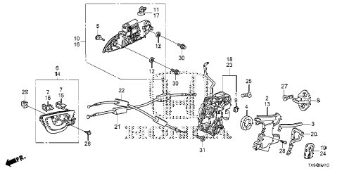 2013 fit STD 5 DOOR 1AT REAR DOOR LOCKS - OUTER HANDLE diagram 2013 fit STD 5 DOOR 1AT REAR DOOR LOCKS - OUTER HANDLE diagram