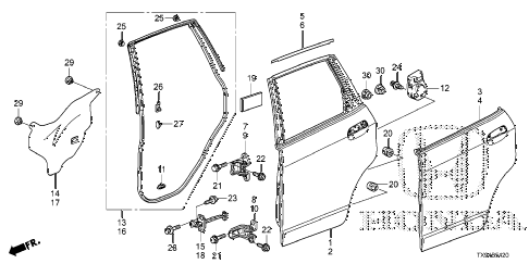 2014 fit STD 5 DOOR 1AT REAR DOOR PANELS diagram 2014 fit STD 5 DOOR 1AT REAR DOOR PANELS diagram