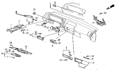 1988 INTEGRA RS 5 DOOR 5MT INSTRUMENT PANEL GARNISH diagram