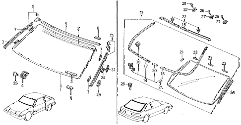 1989 INTEGRA RS 3 DOOR 5MT WINDSHIELD - REAR WINDOW diagram