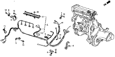 1988 INTEGRA RS 3 DOOR 4AT ENGINE WIRE HARNESS - CLAMP diagram