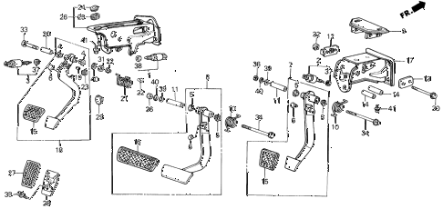 1987 LEGEND RSSUNROOF 4 DOOR 5MT BRAKE @ CLUTCH PEDAL diagram