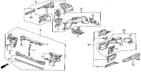 1987 LEGEND RSSUNROOF 4 DOOR 5MT FRONT BULKHEAD diagram