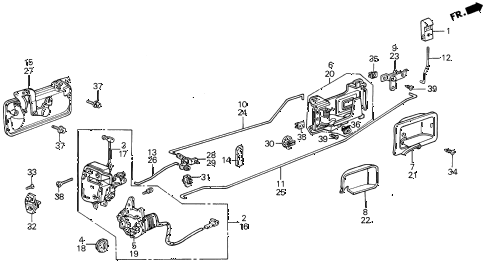 1987 LEGEND RSSUNROOF 4 DOOR 4AT REAR DOOR LOCKS diagram