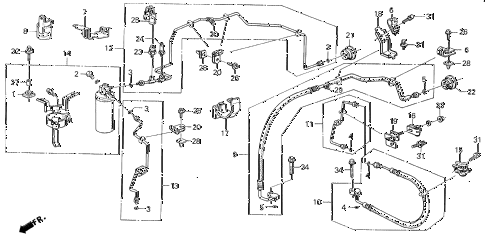 1987 LEGEND RSSUNROOF 4 DOOR 4AT A/C HOSES - PIPES diagram
