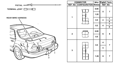 1993 LEGEND L*(MOQUETTE) 4 DOOR 4AT ELECTRICAL CONNECTORS (RR.) diagram 1993 LEGEND L*(MOQUETTE) 4 DOOR 4AT ELECTRICAL CONNECTORS (RR.) diagram