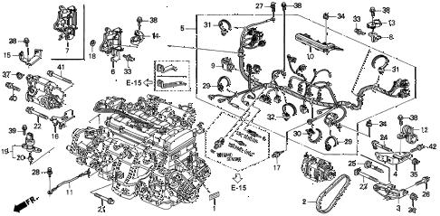 1998 INTEGRA RS 3 DOOR 5MT ENGINE WIRE HARNESS - CLAMP (1) diagram