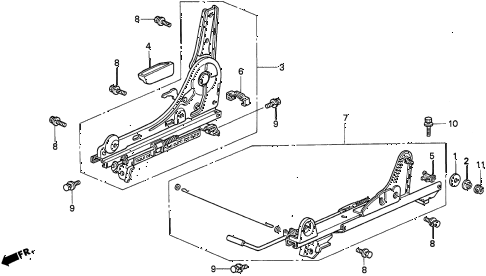 1998 TL PRE2.5 4 DOOR 4AT RIGHT FRONT SEAT COMPONENTS (1) diagram