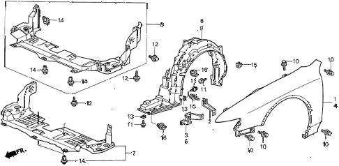 1998 CL BAS3.0 2 DOOR 4AT FRONT FENDER diagram