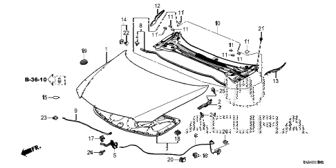 2014 ILX BASE 4 DOOR CVT ENGINE HOOD diagram