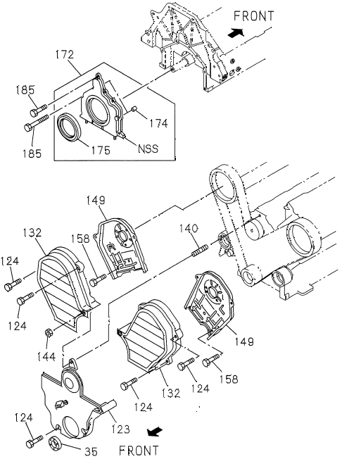 1997 SLX 4LSPREMIUM 4 DOOR 4AT TIMING GEAR COVER - FLYWHEEL HOUSING diagram 1997 SLX 4LSPREMIUM 4 DOOR 4AT TIMING GEAR COVER - FLYWHEEL HOUSING diagram