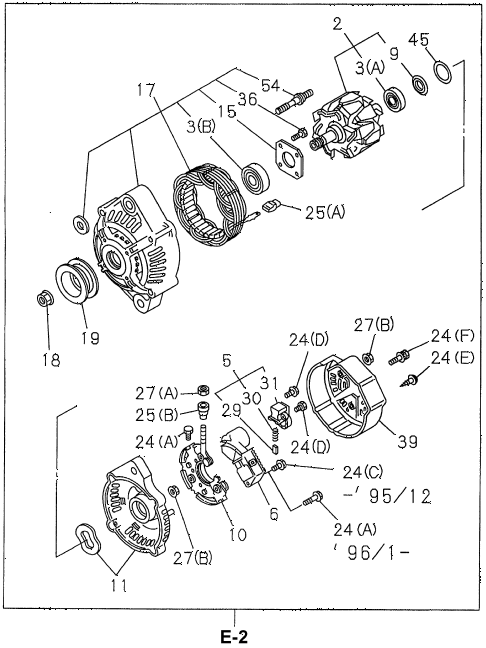 1996 SLX 4LSPREMIUM 4 DOOR 4AT GENERATOR COMPONENTS (12V-75A) diagram