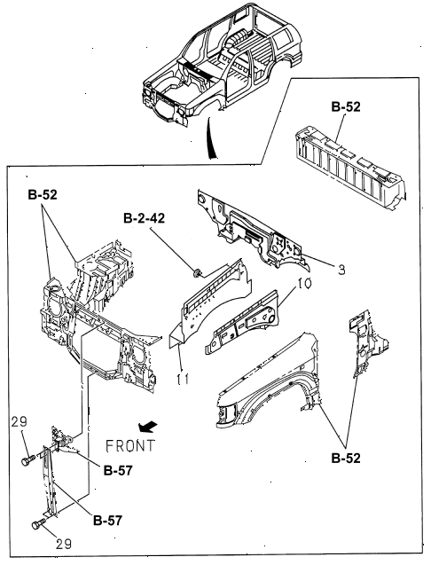 1997 SLX 4LSPREMIUM 4 DOOR 4AT DASH PANEL - FENDER SKIRT diagram