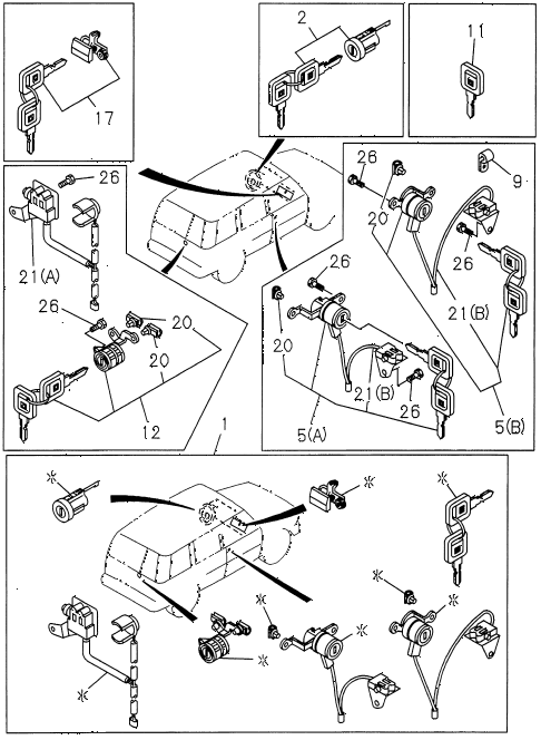 1997 SLX 4LSPREMIUM 4 DOOR 4AT KEY CYLINDER SET diagram 1997 SLX 4LSPREMIUM 4 DOOR 4AT KEY CYLINDER SET diagram