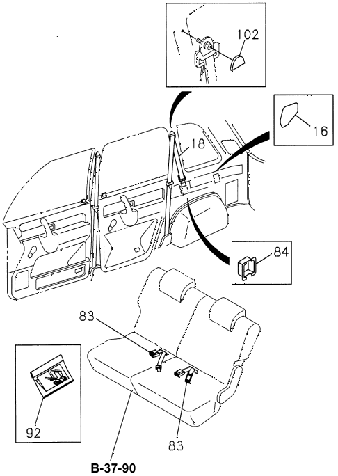 1997 SLX 4LSPREMIUM 4 DOOR 4AT SEAT BELT (RR.) diagram