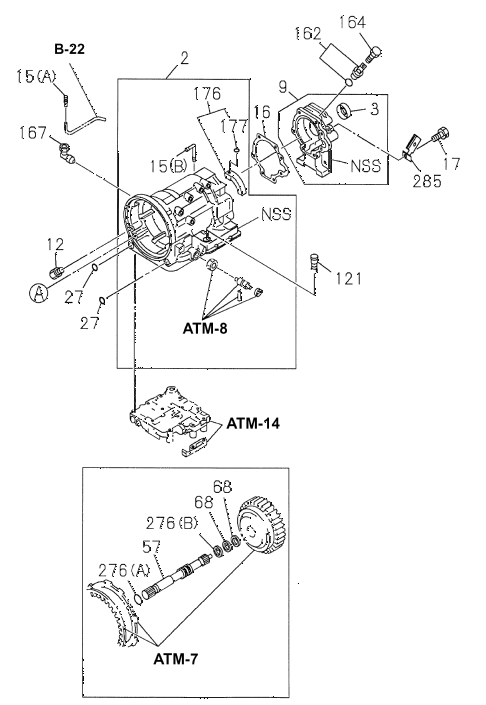 1998 SLX 4LSPREMIUM 4 DOOR 4AT AT TRANSMISSION CASE diagram 1998 SLX 4LSPREMIUM 4 DOOR 4AT AT TRANSMISSION CASE diagram