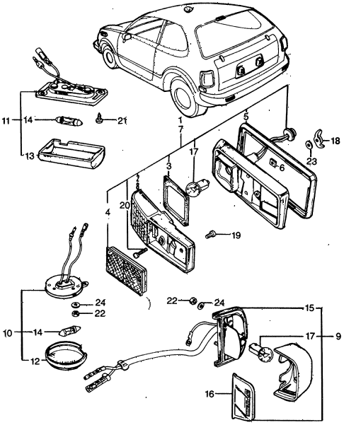 1974 civic **(1200) 2 DOOR 4MT FRONT SIDE MARKER - LICENSE LIGHT - INTERIOR LIGHT diagram 1974 civic **(1200) 2 DOOR 4MT FRONT SIDE MARKER - LICENSE LIGHT - INTERIOR LIGHT diagram