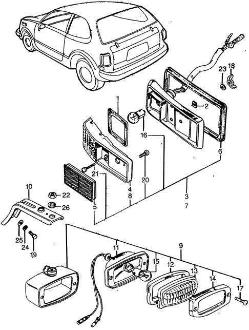 1974 civic **(1200) 2 DOOR 4MT REAR SIDE MARKER - BACK-UP LIGHT diagram 1974 civic **(1200) 2 DOOR 4MT REAR SIDE MARKER - BACK-UP LIGHT diagram
