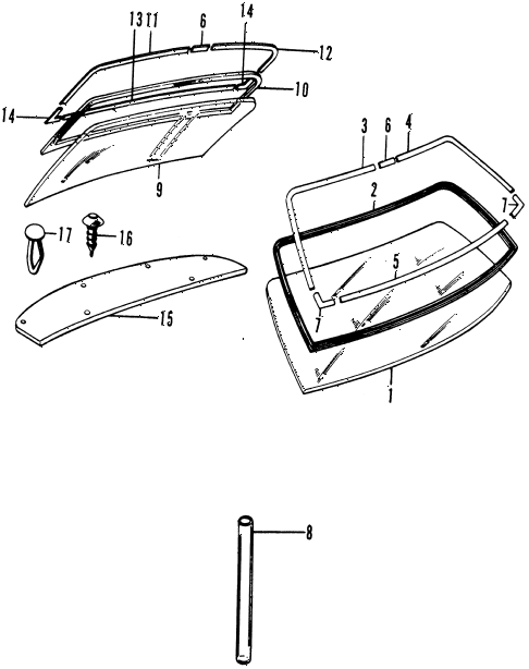 1974 civic **(1200) 2 DOOR 4MT WINDSHIELD - REAR WINDOW diagram 1974 civic **(1200) 2 DOOR 4MT WINDSHIELD - REAR WINDOW diagram