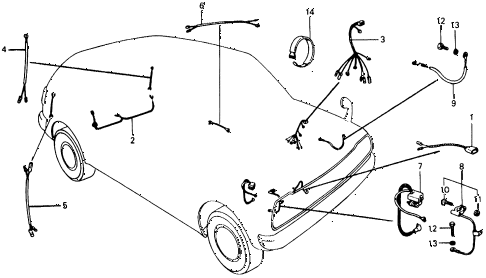 1977 civic **(1200) 3 DOOR HMT WIRE HARNESS - BATTERY CABLE diagram