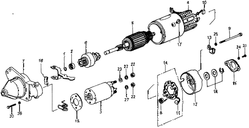 1977 civic **(1200) 3 DOOR 4MT STARTER MOTOR COMPONENTS diagram