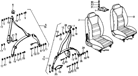 1977 civic **(1500) 3 DOOR HMT FRONT SEAT - SEAT BELT diagram