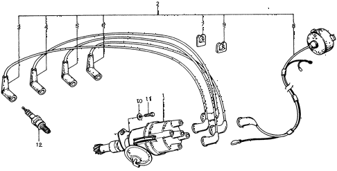 1977 civic **(1500) 3 DOOR 5MT DISTRIBUTOR - SPARK PLUG diagram