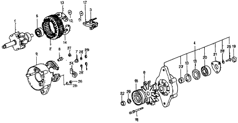 1977 civic **(1500) 3 DOOR 5MT ALTERNATOR COMPONENTS (45A) (FOR USE WITH A/C) diagram