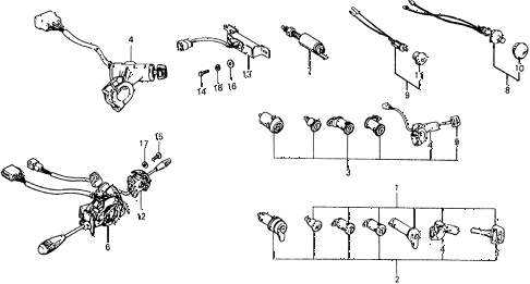 1979 civic ** 5 DOOR 4MT SWITCH - KEY SET diagram 1979 civic ** 5 DOOR 4MT SWITCH - KEY SET diagram