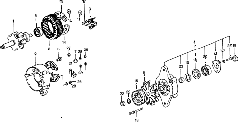 1979 civic ** 5 DOOR 4MT ALTERNATOR COMPONENTS (45A) (FOR USE WITH A/C) diagram
