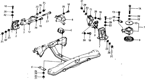 1977 civic ** 5 DOOR 4MT ENGINE MOUNT diagram