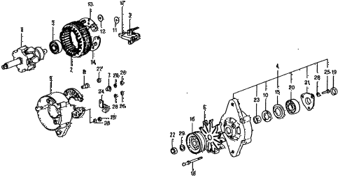 1977 civic ** 5 DOOR 4MT ALTERNATOR COMPONENTS (45A) (FOR USE WITH A/C) diagram