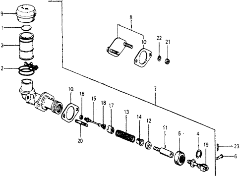1977 accord STD 3 DOOR 5MT MT CLUTCH MASTER CYLINDER diagram