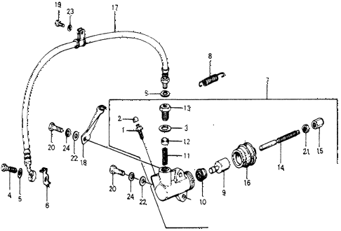 1977 accord STD 3 DOOR 5MT MT CLUTCH SLAVE CYLINDER diagram