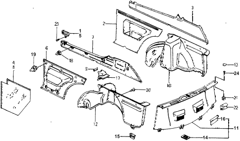 1977 accord STD 3 DOOR 5MT INTERIOR LINING diagram
