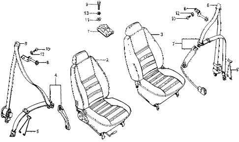 1977 accord STD 3 DOOR 5MT FRONT SEAT - SEAT BELT diagram
