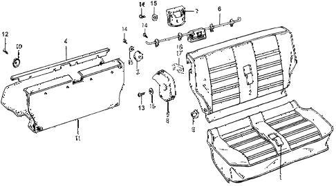 1977 accord STD 3 DOOR 5MT REAR SEAT COMPONENTS diagram
