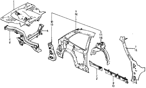 1977 accord STD 3 DOOR HMT BODY STRUCTURE COMPONENTS (3) diagram
