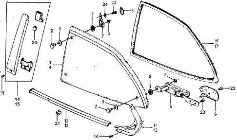1977 accord STD 3 DOOR HMT QUARTER WINDOW diagram
