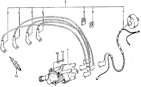 1977 accord STD 3 DOOR 5MT DISTRIBUTOR - SPARK PLUG diagram